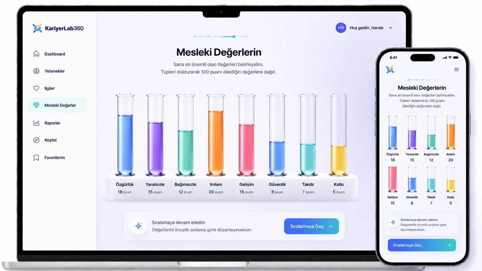 KariyerLab360 mesleki değerler uygulaması